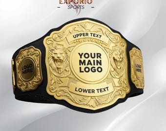 Custom Wrestling Heavyweight Championship Belt | Personalized Gold Replica Title Belt with Brass or Zinc Plates with Your Name, Logo & Text