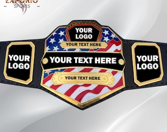 Cinturón de campeonato de Estados Unidos personalizado / Cinturón de premio personalizado con tu texto y logotipo / Cinturón trofeo con la bandera estadounidense