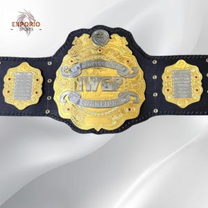 IWGP World Heavyweight Championship V4 Replika-Gürtel | 2 mm & 4 mm massive Messingplatten | Echtleder-Gürtel