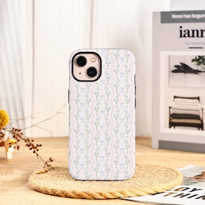 Pretty Blue Bow and Floral Phone Case for iPhone 16 15 Pro Max, iPhone 16e 15 14 13 Case, iPhone 14 13 12 11 Pro, Trendy Preppy Phone Cases