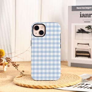 Blue Simple Checkered Phone Case for iPhone 16 15 14 13 Pro Max, iPhone 16e 15 14 13 Case, iPhone 14 13 12 11 Pro, Trendy Preppy Phone Cases