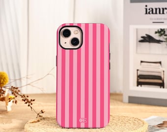 Hot Pink Stripes Phone Case for iPhone 16 15 14 Pro Max, iPhone 16e 15 14 13 12 11 iPhone 13 12 Mini SE Pro XR XS Aesthetic iPhone 15 Cover