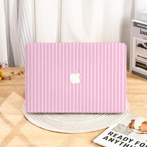 Baby Pink Stripes Aesthetic MacBook Protective Case Cover for 2025 M4 Air 15/13/11 Inch MacBook Pro 13/14/15/16 Inch M1 M2 M3 2024 2023 2022