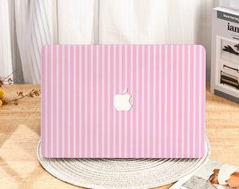 Baby Pink Stripes Aesthetic MacBook Protective Case Cover for 2025 M4 Air 15/13/11 Inch MacBook Pro 13/14/15/16 Inch M1 M2 M3 2024 2023 2022