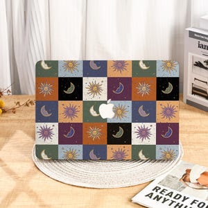 Boho Style Moon and Sun Square MacBook Protective Case for 2025 M4 Air 15/13/11 Inch MacBook Pro 13/14/15/16 Inch M1 M2 M3 2024 2023 2022