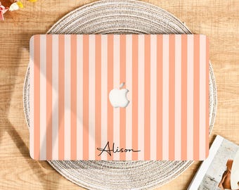 Orange Simple Stripes MacBook Protective Case Cover for 2025 M4 Air 15/13/11 Inch Retina 15 13 12 MacBook Pro 13/14/15/16 Inch 2024 2023