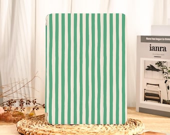 Green Line Minimalist iPad Case with Pencil Holder iPad Pro 13 12.9 11 Air 7 M3 Mini 7/6, iPad A16, 10.9" iPad 10/9/8, Rotatable iPad Case