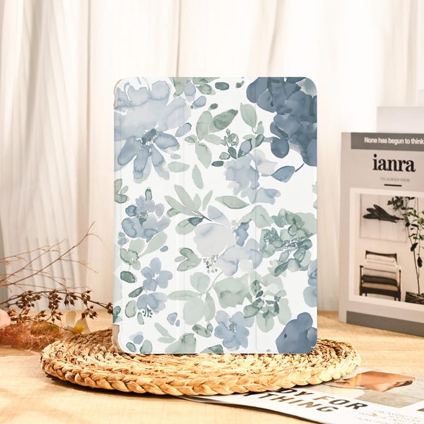 Pretty Flowers iPad Case iPad Air 6/7 Case with Pencil Holder iPad Pro 13" 12.9" 11" 2024 Mini 7/6, A16, 10.9" iPad 10/9/8, Rotatable Case