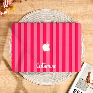 Custom Name Hot Pink Striped MacBook Protective Case Cover for 2025 Air 15/13/11 Inch MacBook Pro 13/14/15/16 Inch M1 M2 M3 2024 2023 2022
