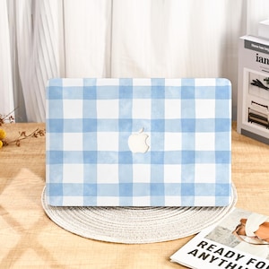 Blue Basic Plaid Minimalist MacBook Protective Case Cover for 2025 M4 Air 15/13/11 Inch MacBook Pro 13/14/15/16 Inch M1 M2 M3 2024 2023 2022