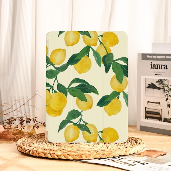 Fresh Lemon iPad Case with Pen Slot for iPad Pro 13 12.9 11 2024 iPad Air 4 5 6 7 Mini 7/6, iPad 11 A16, iPad 10/9/8, Auto Wake/Sleep Case