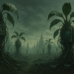 BioFusion Wasteland – Dystopian Sci-Fi Digital Landscape Print