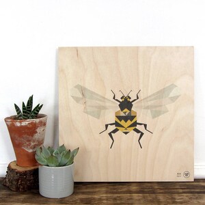 Bee Print | Insect Print | Specimen | Botanical illustration - Plywood wood, Wall art