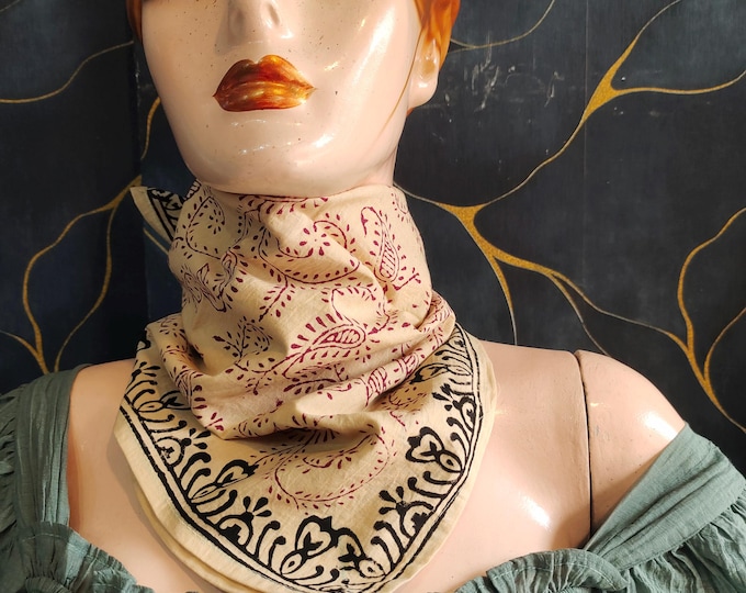 Boho Neck Scarf Cotton Neck Scarf Unisex Gift Hand Block Printed Organic Cotton Bandana |  Cotton Scarf Necklace | Eco-Friendly Head Wrap