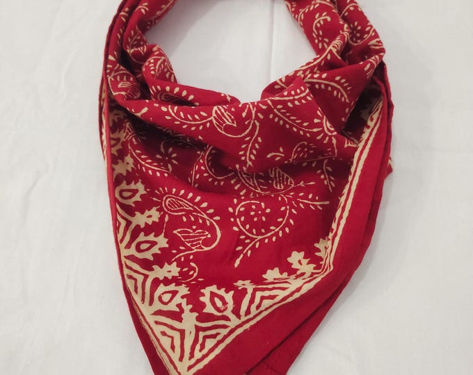 Paisley Cotton Bandana: Hand Block Printed Festival Scarf