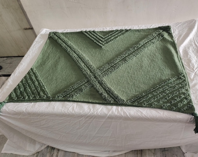 Dark Green Boho Throw Blanket 52x72 Couch Throw Sofa Blanket Picnic Blanket Bohemian Living Room Decor 100% Cotton Woven Blanket