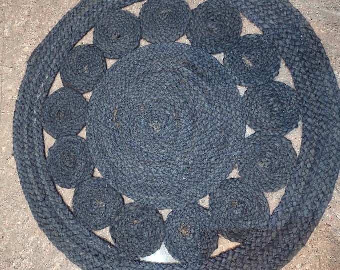 Handmade Blue Braided Jute Rug: Eco-Friendly Boho Doormat