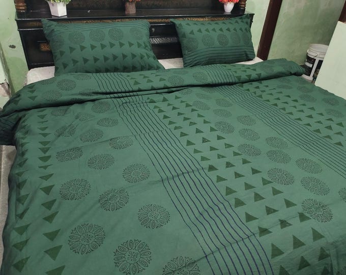 Navy Blue Hand Block Print Cotton Bed Linen /Duvet Cover 140 X 200 Cm: Queen/Twin