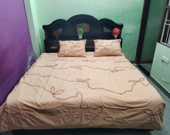 3 Piece Beige Cotton Duvet Cover Set with 2Pillow Cover Tufted Bedding Set with Pillowcases Blanket Cover Boho Bedcover Bedspread