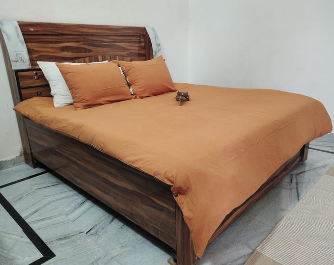 Bronze Boho Duvet Cover 100% Cotton Bedding Set with Coconut Buttons, Soft Solid Comforter Cover King Cotton Duvet Cover Sets For Bedroom