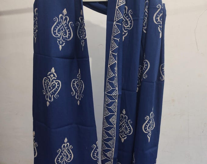 Blue Floral Cotton Sarong – Hand Block Print Beach Cover-Up for Women, Lightweight Summer Wrap