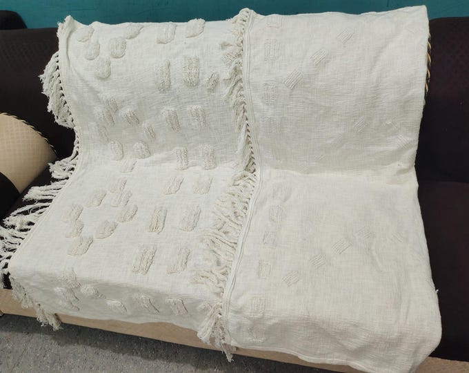Cotton Throw Woven Blanket Ivory Boho Throw Blanket 50x60 Inches Handmade Cotton Throw Cotton Sofa Cover Throw For Living Room Home Decor