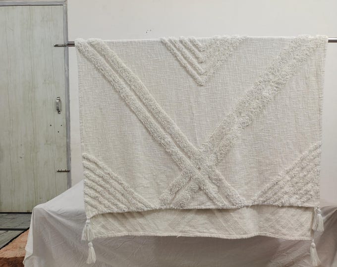 Cotton Throw Blanket Sofa Decor Room Decor Tassel Cotton Tufted Sofa Cover Cotton Bed Cover Hand Made Cotton Throw Cover For Living Room