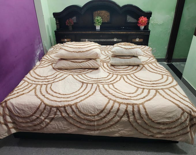 Tufted Duvet Cover Set with 2 Pillow Cover & 2 Cushion Cover Soft Cotton Luxury 5 Piece Bedding Sets Bedroom Decor Boho Blanket Cover