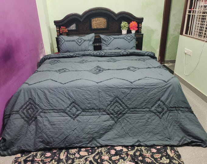 Tufted Boho Duvet Cover Set with 2 Pillow Cover Soft Cotton Luxury 3 Piece Bedding Sets Bedroom Decor Boho Blanket Cover Boho Duvet Cover