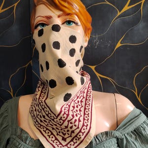 Hand Block Printed Organic Cotton Bandana: Black Dot Boho Scarf