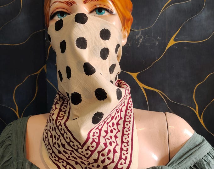 Hand Block Printed Organic Cotton Bandana | Black Dot Cotton Scarf | Eco-Friendly Head Wrap | Boho Neck Scarf | Unisex Gift