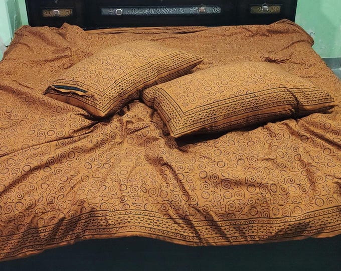 Terracotta Queen Duvet Cover Set: Hand Block Print Cotton Bedding (Queen/King)