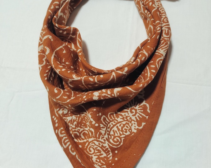 Hand Block Printed Organic Cotton Bandana: Boho Head Wrap Neck Scarf
