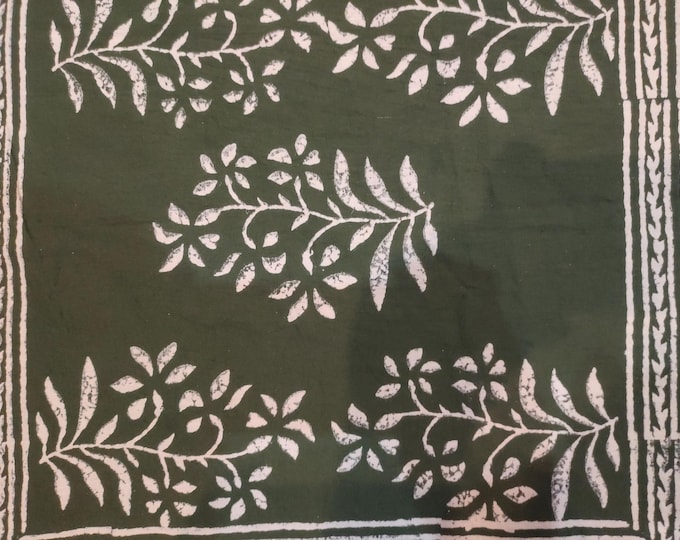 Handmade Cotton Napkin Green Cream Ethnic Pattern, Reusable Cloth Table Decor, Boho Kitchen Line Hand-Block Printed Cotton Napkin
