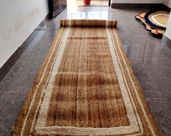Handmade Braided Jute Rug: Boho Turkish Style, Earthy White Border