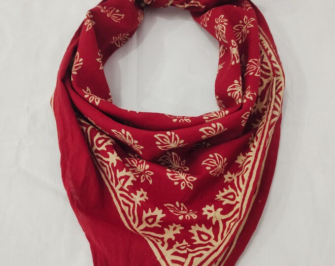 Head Tie Neck Scarf Handkerchief Cotton Bandana: Hand Block Printed Festival Head Wrap Boho Bandana