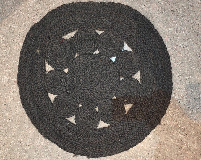 Handmade Black Jute Braided Round Rug: Boho Farmhouse Decor
