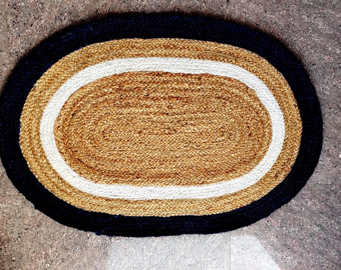Cotton Vintage Rug Rectangle Jute Carpet Turkish Boho Rug Indian Handmade Solid Natural Jute Braided Rug Custom Size Living Room Rug