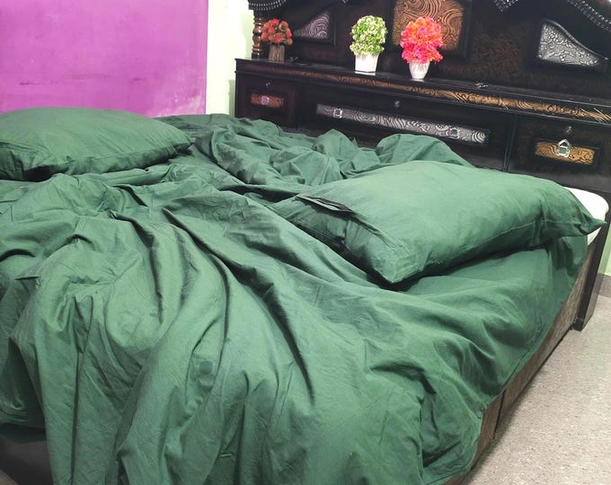 100% Cotton Bedding Set with 2 Pillowcases Solid Forest Green Boho Duvet Cover Set, Bedspread, Quilt Cover Sets Decor King Dona Cover Sets