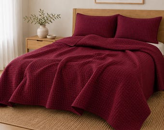 Handgemaakte bordeauxrode Kantha-quilt, sprei van puur katoen, boho-quilt voor kingsize en queensize bedden, herfstdecoratie voor de slaapkamer, dekentje, Kantha-steekdeken