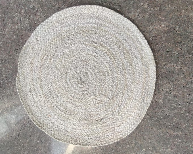 Handmade Jute Round Rug – Natural White Jute Vintage Minimalist Braided Doormat Eco-Friendly Rustic Floor Mat, Carpet For Entryway