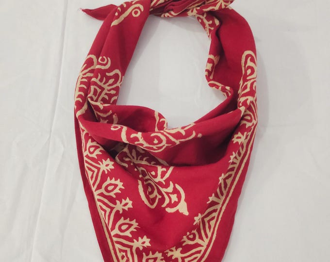 Hand Block Printed Organic Cotton Bandana: Boho Head Wrap Neck Scarf