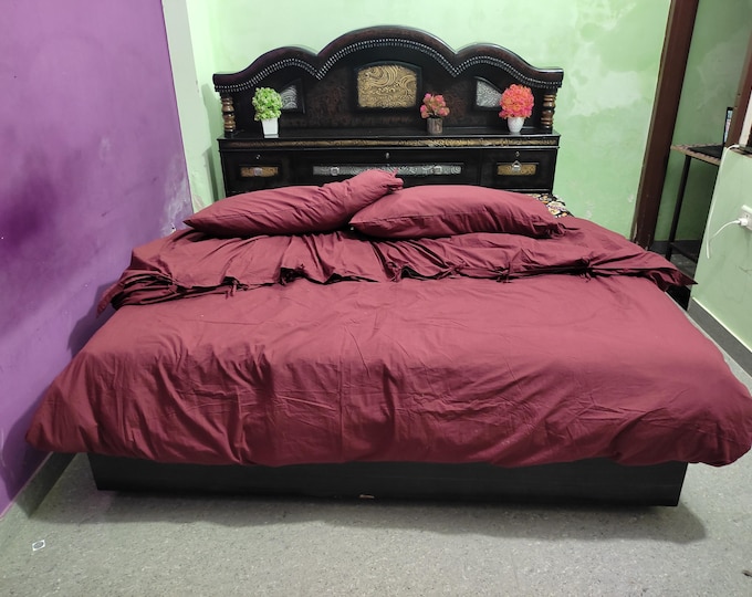 Tassel Duvet Cover Set with 2 Pillowcases Solid Wine Bedding Set, Soft Bedspread, Minimalist Bedroom Decor King Dona Cover Sets