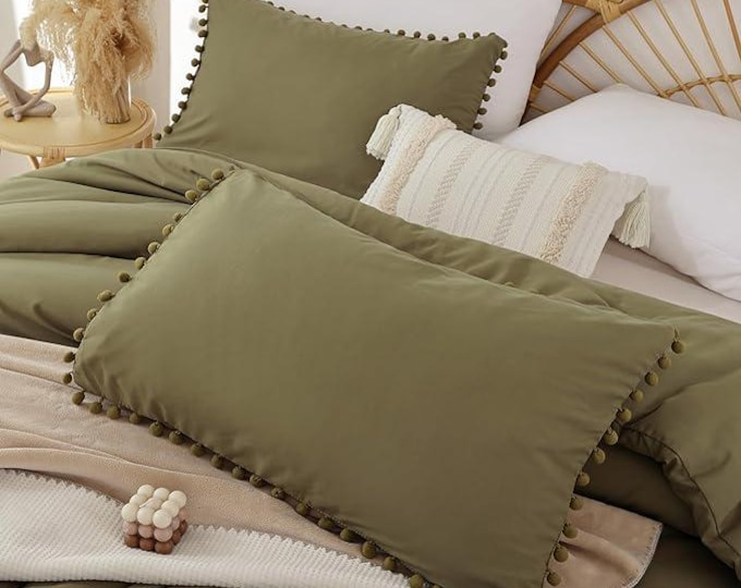 Cotton Comforter Bedding Sets With 2 Pillow Cover For Living Room Pompom Duvet Cover Boho Duvet Set Luxury Quilt Cover Sets