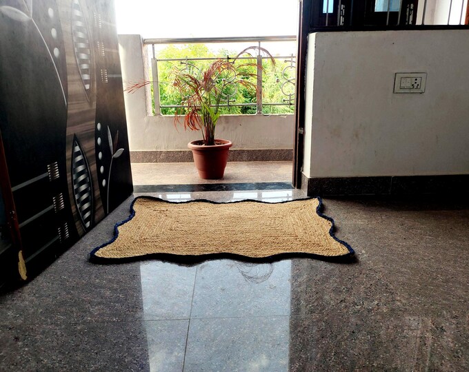 Rectangle Jute Door Mate Turkish Boho Jute Kalin Handmade Solid Natural Jute Braided Rug Custom Size Jute Vintage For  Bedroom