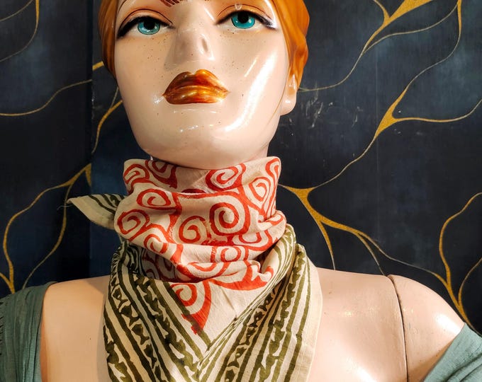 Boho Neck Scarf  Unisex Gift Hand Block Printed Organic Cotton Bandana |  Cotton Scarf Necklace | Eco-Friendly Head Wrap