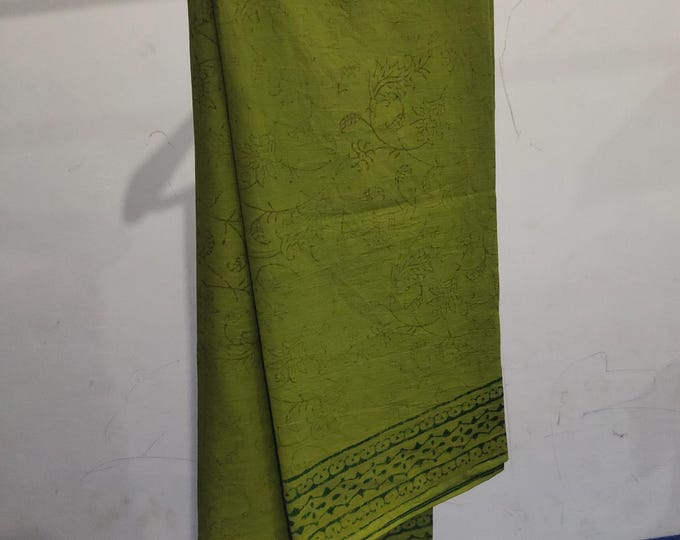Green Floral Cotton Sarong | Hand Block Print Beach Wrap for Women | Lightweight Summer Cover-Up