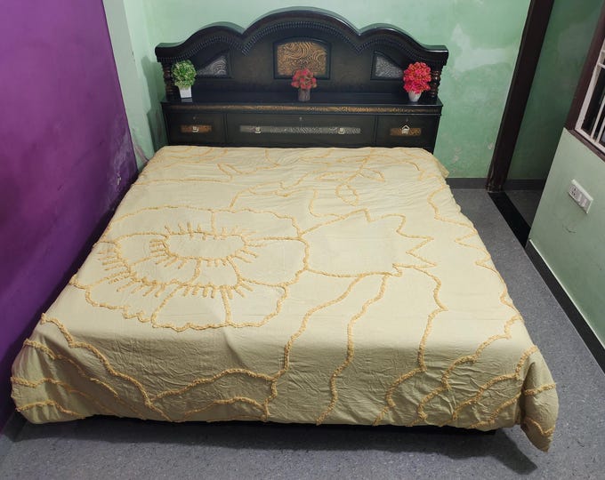 Light Yellow Cotton Duvet Cover Set with 2Pillow Cover Soft Tufted Bedding Set with Pillowcases 3 Piece Blanket Sets Boho Bedcover Bedspread