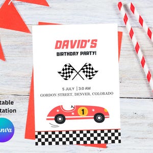 Red Race Car Birthday Invitation | Formula One Theme | Editable & Instant Download | Boys Birthday Party Invite