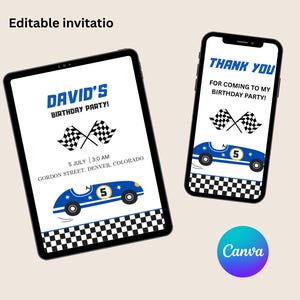 Blue Car Birthday Invitation | Boys Editable Invite | Instant Download